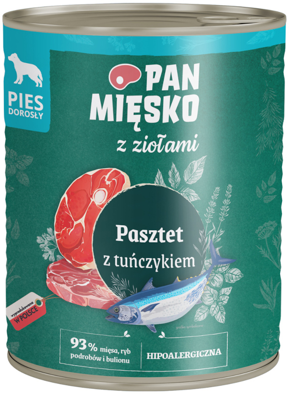 PAN MIĘSKO Z ZIOŁAMI MOKRA KARMA DLA PSA pasztet z tuńczykiem