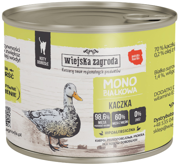 WIEJSKA ZAGRODA KARMA DLA KOTA monobiałkowa kaczka